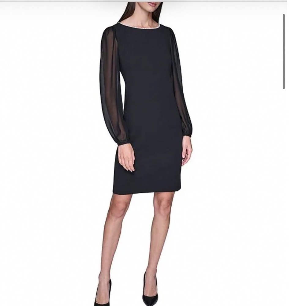 Karl Lagerfeld Paris Scuba Crepe Illusion Sleeve Sheath Dress Black LD5C0M15 8